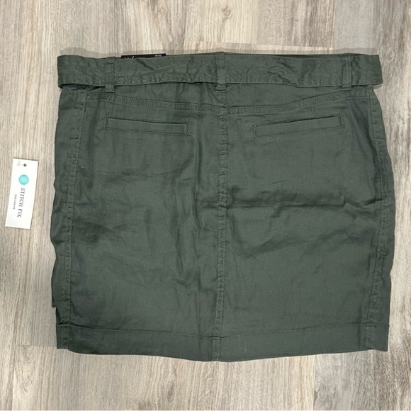 NWT Liverpool Olive Green Cargo Mini Skirt Belted Stretch Linen Size 12 Petite - Picture 10 of 10
